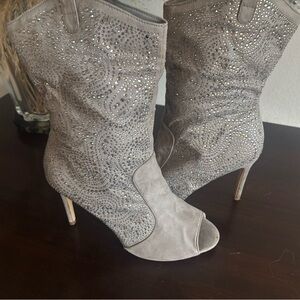 Lauren Lorraine Gray Studded Heeled Boots